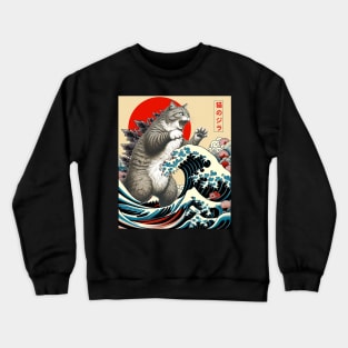 Catzilla Cat Japanese Art Cat Gifts For Men Women Kid Funny Crewneck Sweatshirt